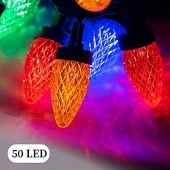 FUNPENY 50 LED C7 Christmas Lights Outdoor, 24.5 FT Extendable Waterproof Fairy String Light Green Wire For Xmas Indoor Patio Tree Party Holidy Wedding House Decorations (Multi-Colored) -Funpeny Shop 51eiauqjzVL