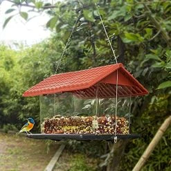 FUNPENY Hanging Wild Bird Feeders For Outside, Large Wooden Capacity Red Roof Panorama Bird Feeders For Outdoors Hanging Clearance -Funpeny Shop 51f hvDwJbS