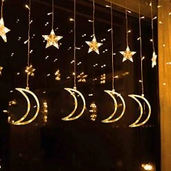 FUNPENY Star Moon Curtain String Lights, 138 LED Window Lights With Remote Control, Warm White Fairy Lights With 8 Modes For Indoor, Wedding, Party, Bedroom, Patio Lawn, Ramadan Decorations -Funpeny Shop 51f9HL6QyNL