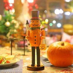 FUNPENY Halloween Decorations Indoor, 14 Inch Wooden Nutcrackers Figures Decor For Table Fireplace Desk, Handmade Pumpkin Man Jack-O-Lantern With Pumpkin Candy Bucket -Funpeny Shop 51fKZqb7YGL