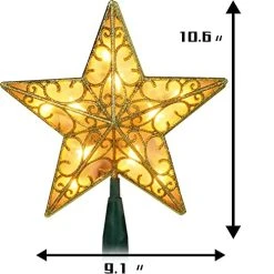 FUNPENY 8-Inch Gold Glittered 5 Point Star Treetop -Funpeny Shop 51g2p MPh2L