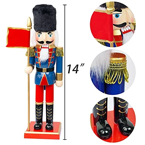 FUNPENY 14" Christmas Decorative Nutcracker Figures, Wooden Blue Soldier In Black Uniform Hold Flag, Festive Collectible Nutcracker Gift For Indoor Winter Table Desktop Fireplace Decorations 2 FUNPENY 14" Christmas Decorative Nutcracker Figures, Wooden Blue Soldier In Black Uniform Hold Flag, Festive Collectible Nutcracker Gift For Indoor Winter Table Desktop Fireplace Decorations - Image 2