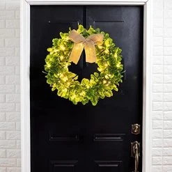 FUNPENY Artificial 16 Inch Spring Summer Wreaths For Front Door, Pre-lit 40 LED Evergreen Leaves Wreath With Lights Decorations Clearance -Funpeny Shop 51gburZo2 S