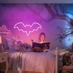 Funpeny Bat Neon Signs, LED Festival Pink Bat Neon Lights, Halloween Decorations For Table Desk Indoors Home Bedroom Decorations USB Charging & Battery -Funpeny Shop 51h5VlpYeZL
