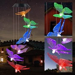 FUNPENY Solar Wind Chimes Lights, Gifts For Mom, Grandma, Solar Mobiles Hanging Color Changing LED Lights Outdoor Waterproof Yard Garden Decorations, Friendship Wind Chimes (Butterfly)