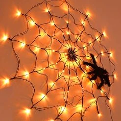 FUNPENY Halloween 80 LED Orange Spider Web Lights With Spider, 8 Modes Light Up Cobweb Halloween Decorations For Indoor Ourdoor Garden Yard Home Patio (Orange) -Funpeny Shop 51kblavl7BL