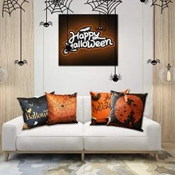FUNPENY Halloween Decoration, Set Of 4 Halloween Pillow Covers 18 X 18 Inch Spirder Web Jack-O-Lantern Cushion Covers For Halloween (Inserts Are Not Include) -Funpeny Shop 51kr1cq90kL