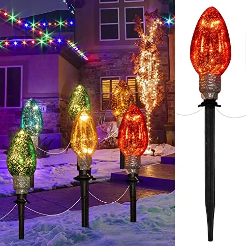 FUNPENY C9 Christmas Lights Outdoor With Pathway Marker Stakes, Multicolored Connectable 6.5 FT Waterproof String Lights Christmas Decorations For Outside Yard Xmas Holiday Party Decor, 5 Lights 1 FUNPENY C9 Christmas Lights Outdoor With Pathway Marker Stakes, Multicolored Connectable 6.5 FT Waterproof String Lights Christmas Decorations For Outside Yard Xmas Holiday Party Decor, 5 Lights