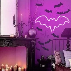 Funpeny Bat Neon Signs, LED Festival Pink Bat Neon Lights, Halloween Decorations For Table Desk Indoors Home Bedroom Decorations USB Charging & Battery -Funpeny Shop 51l9qjp1rvL
