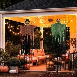 FUNPENY 2 Pack 5.2' Hanging Ghost Pumpkin With Bendable Arms, Halloween Skeleton Pumpkin Decorations With Color Changing Lighted Eyes For Halloween Party Lawn Outdoor Indoor Decor -Funpeny Shop 51lZr3Cc5YL