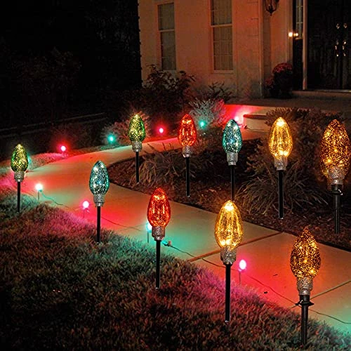 FUNPENY C9 Christmas Lights Outdoor With Pathway Marker Stakes, Multicolored Connectable 6.5 FT Waterproof String Lights Christmas Decorations For Outside Yard Xmas Holiday Party Decor, 5 Lights 6 FUNPENY C9 Christmas Lights Outdoor With Pathway Marker Stakes, Multicolored Connectable 6.5 FT Waterproof String Lights Christmas Decorations For Outside Yard Xmas Holiday Party Decor, 5 Lights - Image 6