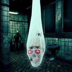 FUNPENY Halloween Decorations Hanging Skull Head With Spider Webs, Light Up Halloween Decor For Outdoor Outside Garden Yard Party Supplies -Funpeny Shop 51o8sBHTXVL