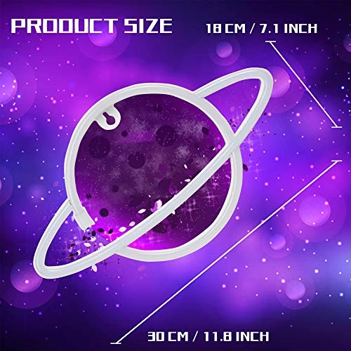 FUNPENY Planet Neon Signs LED Night Lights USB Charging/Battery Operated Neon Wall Lights Ramadan Decorative Lights For Wedding, Birthday Party (Battery Not Included) (Pink Planet- Blue Ring) 3 FUNPENY Planet Neon Signs LED Night Lights USB Charging/Battery Operated Neon Wall Lights Ramadan Decorative Lights For Wedding, Birthday Party (Battery Not Included) (Pink Planet- Blue Ring) - Image 3