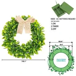 FUNPENY Artificial 16 Inch Spring Summer Wreaths For Front Door, Pre-lit 40 LED Evergreen Leaves Wreath With Lights Decorations Clearance -Funpeny Shop 51odhkm8MGL
