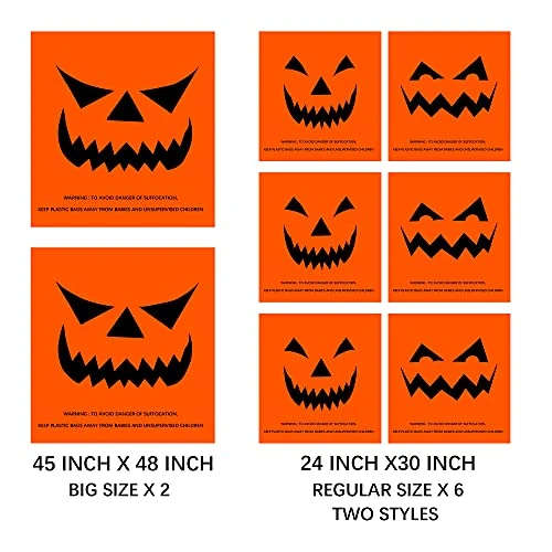 FUNPENY 8 Pack Halloween Pumpkin Leaf Bags, Jack O Lantern Fall Trash Leaf Lawn Bags For Leaves Decorations Outdoor Yard Garden Decor, Set Of 8 (2 Large And 6 Small) 3 FUNPENY 8 Pack Halloween Pumpkin Leaf Bags, Jack O Lantern Fall Trash Leaf Lawn Bags For Leaves Decorations Outdoor Yard Garden Decor, Set Of 8 (2 Large And 6 Small) - Image 3