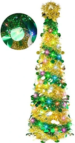 FUNPENY 5 FT Pop Up St. Patrick's Day Tree, 50 LED Multi-Colored Lighted Artificial Tinsel Tree, Battery Operated Pencil Tree Christmas Decoraitons Indoor Outdoor For Holiday Home Party Decor, Green 9 FUNPENY 5 FT Pop Up St. Patrick's Day Tree, 50 LED Multi-Colored Lighted Artificial Tinsel Tree, Battery Operated Pencil Tree Christmas Decoraitons Indoor Outdoor For Holiday Home Party Decor, Green - Image 9