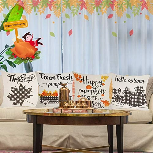 FUNPENY Thanksgiving Decorations, Set Of 4 Thanksgiving Pillow Covers 18 X 18 Inch Fall Pmupkin Maple Leaves Pillowcovers For Sofa, Car, Couch, Bed Farmhouse (Inserts Are Not Include) 2 FUNPENY Thanksgiving Decorations, Set Of 4 Thanksgiving Pillow Covers 18 X 18 Inch Fall Pmupkin Maple Leaves Pillowcovers For Sofa, Car, Couch, Bed Farmhouse (Inserts Are Not Include) - Image 2