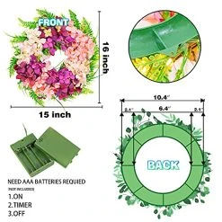 FUNPENY 16 Inch 40LED Pre-lit Pink Hydrangea Wreath With Lights, Artificial Spring Summer Wreath Decorations For Front Door, Windows, Bedroom, Living Room Kitchen, Fireplace Decor -Funpeny Shop 51r4L4A mBS