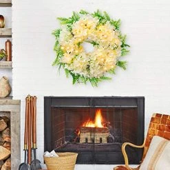 FUNPENY 16 Inch 40LED Pre-lit White Hydrangea Wreath With Lights, Artificial Spring Summer Wreath Decorations For Front Door, Windows, Bedroom, Living Room Kitchen, Fireplace Decor -Funpeny Shop 51sXHhIvGWL