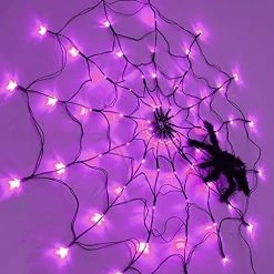 FUNPENY Halloween 80 LED Spider Web Lights With Spider, 8 Modes Light Up Cobweb Halloween Decorations For Indoor Ourdoor Garden Yard Home Patio (Purple) -Funpeny Shop 51smAqCrUmL