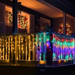FUNPENY 360 LED 29.5ft Icicle Christmas Lights Outdoor, 2 In 1 Multi Color & Warm White Color Changing Lcicle Lights With Remote, Window Curtain Lights For Indoor Holiday Yard Party Decorations -Funpeny Shop 51t1JiEYl1L