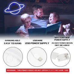 FUNPENY Planet Neon Signs LED Night Lights USB Charging/Battery Operated Wall Lights Neon Ramadan Decorative Lights For Wedding, Birthday Party (Battery Not Included) (Blue Planet- Blue Ring) 9 FUNPENY Planet Neon Signs LED Night Lights USB Charging/Battery Operated Wall Lights Neon Ramadan Decorative Lights For Wedding, Birthday Party (Battery Not Included) (Blue Planet- Blue Ring) -Funpeny Shop 51tLirraB4L