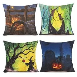 FUNPENY Halloween Decoration, Set Of 4 Halloween Pillow Covers 18 X 18 Inch Halloween Cushion Covers For Halloween (Inserts Are Not Include) (Green)