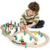 FUNPENY 60 Pcs Colorful Wooden Train And Track Sets,Train Railway Sets Toys For 3+ Years Kids,Boys,Girls Deluxe Holiday Gifts