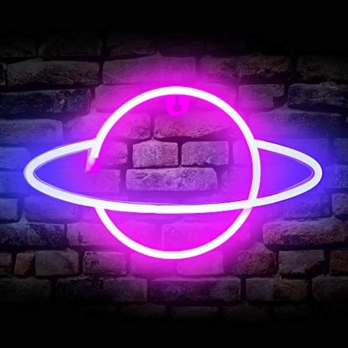 FUNPENY Planet Neon Signs LED Night Lights USB Charging/Battery Operated Neon Wall Lights Ramadan Decorative Lights For Wedding, Birthday Party (Battery Not Included) (Pink Planet- Blue Ring) 2 FUNPENY Planet Neon Signs LED Night Lights USB Charging/Battery Operated Neon Wall Lights Ramadan Decorative Lights For Wedding, Birthday Party (Battery Not Included) (Pink Planet- Blue Ring) - Image 2
