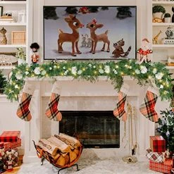 FUNPENY 9 FT Artificial Christmas Garland, Pre-Lit 50 LED Battery Operated Lighted Silver Berries Snowflake Xmas Garland With 8 Modes For Indoor Holiday Door Home Decorations -Funpeny Shop 51ycc4wNbAL