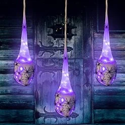 FUNPENY 3.2FT Halloween Decoration Hanging Light Up Spider Egg Sacs 3 Packs, Gift For Halloween Party Favors Games, Sacks Props For Halloween, Birthday Indoor Outdoor Decor (Purple)