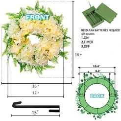 FUNPENY 16 Inch 40LED Pre-lit White Hydrangea Wreath With Lights, Artificial Spring Summer Wreath Decorations For Front Door, Windows, Bedroom, Living Room Kitchen, Fireplace Decor -Funpeny Shop 51z0HYYtzqS