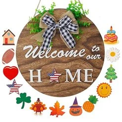 FUNPENY Hanging Rustic Fall Wreaths Decorations For Front Door Outside, Welcome Signs For Wall Halloween Thanksgiving Christams Decor -Funpeny Shop 61 OF0l0qFL