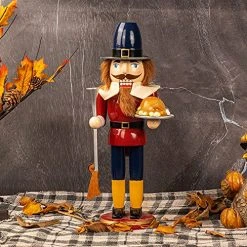 FUNPENY 14 Inch Halloween Fall Decorations, Wooden Soldier Nutcracker Figures Hold Turkey, Collectible Ornament For Table Desktop Fireplace Fall Home Thanksgiving Christmas Decor -Funpeny Shop 610PyaPi98L