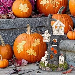 FUNPENY Solar Halloween Decorations Outdoor, Village Resin Tree Statue, Spooky Figurine Table Ornaments With RGB Color Changing Lights, Waterproof Sculpture For Indoor Home Garden Yard Desk Decor -Funpeny Shop 610X8ASRceL