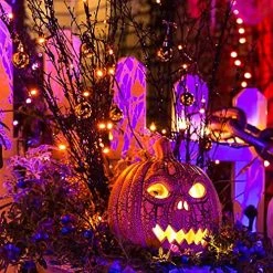 FUNPENY 240 LED Halloween String Lights, 78 FT Waterproof Black Wire Fairy Lights Plug In, 8 Lighting Modes For Halloween Thanksgiving Indoor Outdoor Garden Party Decorations (Orange) -Funpeny Shop 613NKGHDmZL