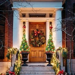 FUNPENY Set Of 2 30 Inch Pathway Christmas Tree Decorations Outdoor, Battery Operated Pre-Lit Small Christmas Tree With 50 LED Lights For Home Yard Porch Garden Party Decor Clearance -Funpeny Shop 615EF3axAKL