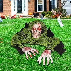 FUNPENY Halloween Decorations, Light Up Skeleton Groundbreaker With Bloodstains And Sound Effect, Skeleton Halloween Decoration For Haunted House Outdoor, Yard, Lawn, Party, Home Indoor Decor -Funpeny Shop 618AAREul6L