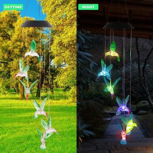 FUNPENY Solar Wind Chimes, Set Of 2 LED Solar Hanging Butterfly & Hummingbird Lights Outdoor Waterproof Mobile Wind Chime For Home, Garden, Yard Decoration, Gifts For Kids 2 FUNPENY Solar Wind Chimes, Set Of 2 LED Solar Hanging Butterfly & Hummingbird Lights Outdoor Waterproof Mobile Wind Chime For Home, Garden, Yard Decoration, Gifts For Kids - Image 2