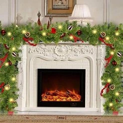 FUNPENY 9 FT Artificial Christmas Garland, Pre-Lit 50 LED Battery Operated Lighted Xmas Garland With 8 Modes For Indoor Holiday Door Home Decorations (Red) -Funpeny Shop 61B0gJ2f8uL