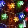 FUNPENY 50 LED Christmas Snowflake String Lights, Snow Christmas Decorations Light With 8 Modes, Battery Operated Christmas Fairy Light With Remote For Xmas Party Decor Indoor Outdoor (Multi-Colored)