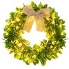 FUNPENY Artificial 16 Inch Spring Summer Wreaths For Front Door, Pre-lit 40 LED Evergreen Leaves Wreath With Lights Decorations Clearance