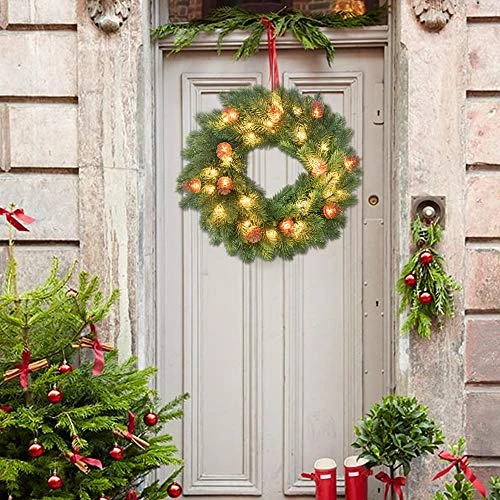 FUNPENY Pre-lit Artifical Pin Cones Christmas Wreath, 40 LED 16 Inch Pine Cones Christmas Wreath With Hanger Artificial Holly Leaves Xmas Wreath For Home Party Indoor And Outdoor Use 2 FUNPENY Pre-lit Artifical Pin Cones Christmas Wreath, 40 LED 16 Inch Pine Cones Christmas Wreath With Hanger Artificial Holly Leaves Xmas Wreath For Home Party Indoor And Outdoor Use - Image 2