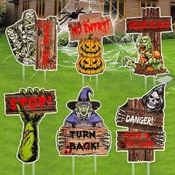 FUNPENY Halloween 6 Pcs Yard Signs With Stakes, Outdoor Waterproof Zombie Pumpkin Witch Party Garden Lawn Decorations Supplies