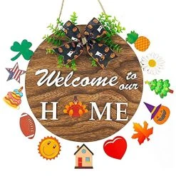 FUNPENY Hanging Rustic Fall Wreaths Decorations For Front Door Outside, Welcome Signs For Wall Halloween Thanksgiving Christams Decor -Funpeny Shop 61DVJY6Cw4L