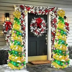 FUNPENY 5 FT Pop Up Christmas Tree With 50 LED Multi-Colored Lights, Artificial Tinsel Xmas Tree, Battery Operated Pencil Tree Christmas Decoraitons Indoor Outdoor For Holiday Home Party Decorations 13 FUNPENY 5 FT Pop Up Christmas Tree With 50 LED Multi-Colored Lights, Artificial Tinsel Xmas Tree, Battery Operated Pencil Tree Christmas Decoraitons Indoor Outdoor For Holiday Home Party Decorations -Funpeny Shop 61Fh CnBTJL