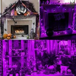 FUNPENY 240 LED Halloween String Lights, 78 FT Waterproof Black Wire Fairy Lights Plug In, 8 Lighting Modes Halloween Lights Decorations For Indoor Outdoor Garden Party (Purple) -Funpeny Shop 61GpqNJ2NvL