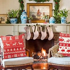 FUNPENY Christmas Pillow Covers, Set Of 4 Red Weave Christmas Pillow Covers 18 X 18 Inch Santa Claus, Deer, Christmas Tree Covers For Christmas -Funpeny Shop 61H4U9qNO9L