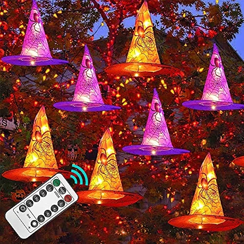 Funpeny Halloween Decoration Lights, 8 PCS Waterproof Hanging Witch Hat With String Lights With Remote, Hanging Halloween Decorations For Indoor Outdoor Garden Yard Party Decor 1 Funpeny Halloween Decoration Lights, 8 PCS Waterproof Hanging Witch Hat With String Lights With Remote, Hanging Halloween Decorations For Indoor Outdoor Garden Yard Party Decor