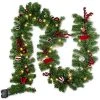 FUNPENY 9 FT Artificial Christmas Garland, Pre-Lit 50 LED Battery Operated Lighted Xmas Garland With 8 Modes For Indoor Holiday Door Home Decorations (Red)